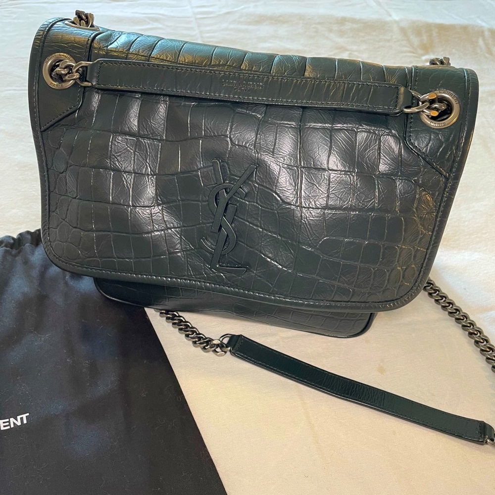 YSL NIKI MEDIUM CHAIN BAG *Like New!* - Deep Emerald Green Croc Embossed
